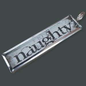 NWT Hand Crafted Soldered Glass Charm "Naught - Nice" Silver Tone Metal